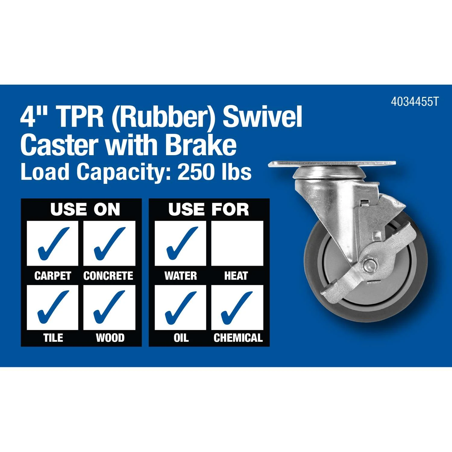 Titan 4 In. D Swivel Thermoplastic Rubber Caster 250 Lb 1 Pk