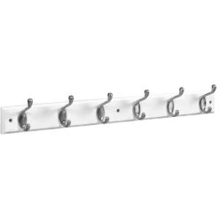 National Hardware 27 In. L Satin Nickel White Wood Satin Nickel And White Hook Rack 1 Pk