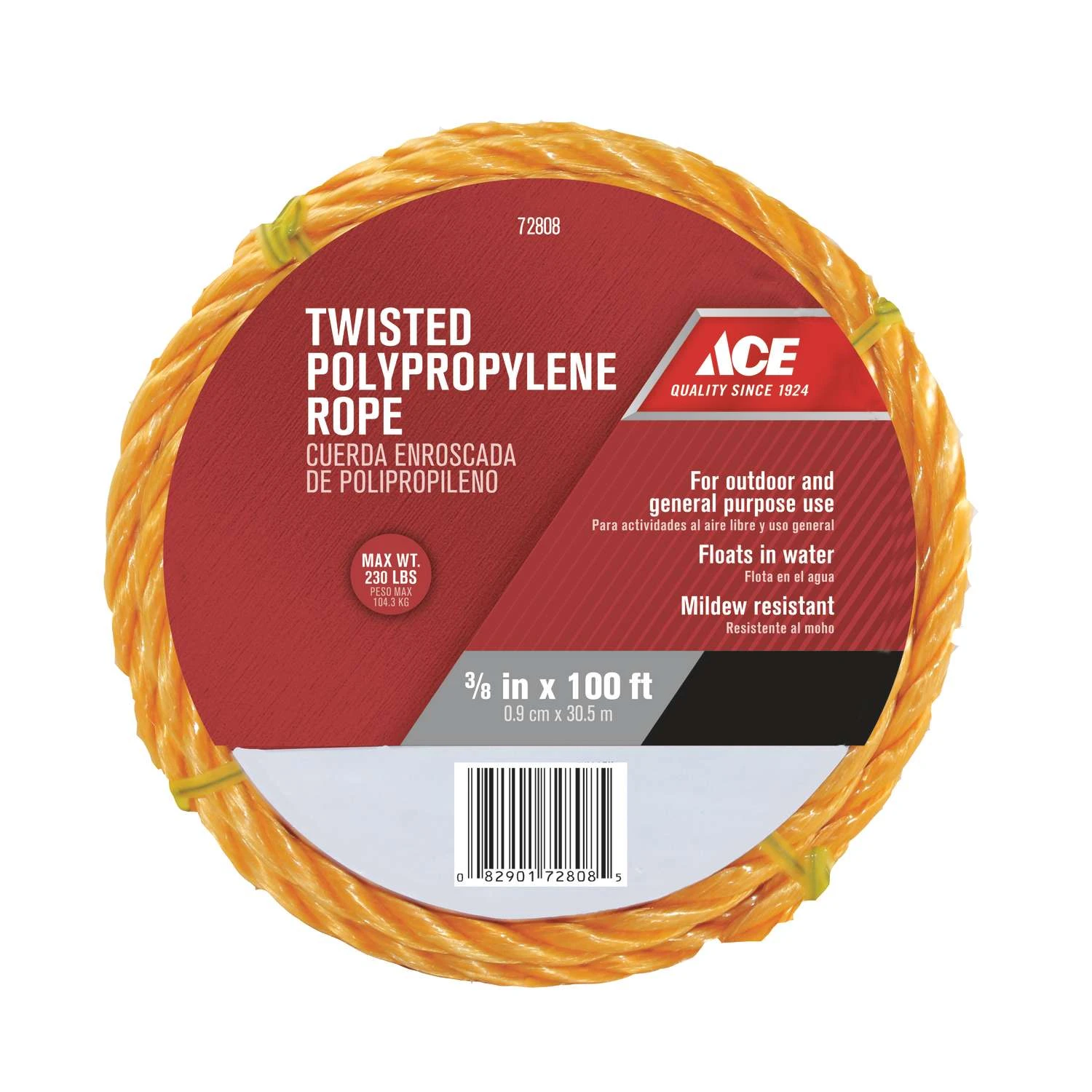 Ace 3/8 In. D X 100 Ft. L Yellow Twisted Poly Rope
