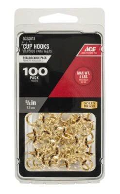 Ace Small Bright Brass Brass 5/8 In. L Cup Hook 8 Lb 100 Pk
