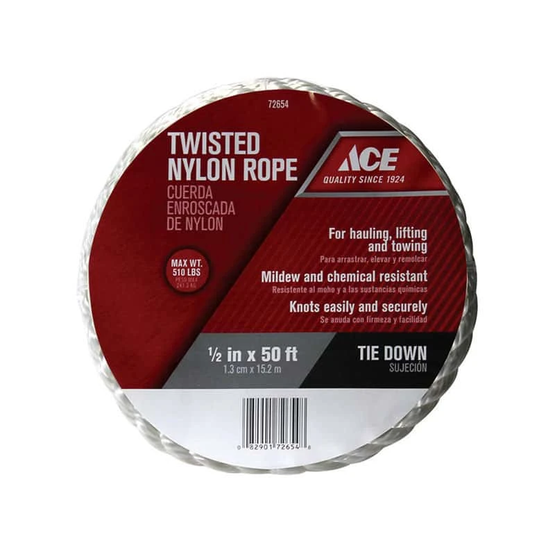 Ace 1/2 In. D X 50 Ft. L White Twisted Nylon Rope