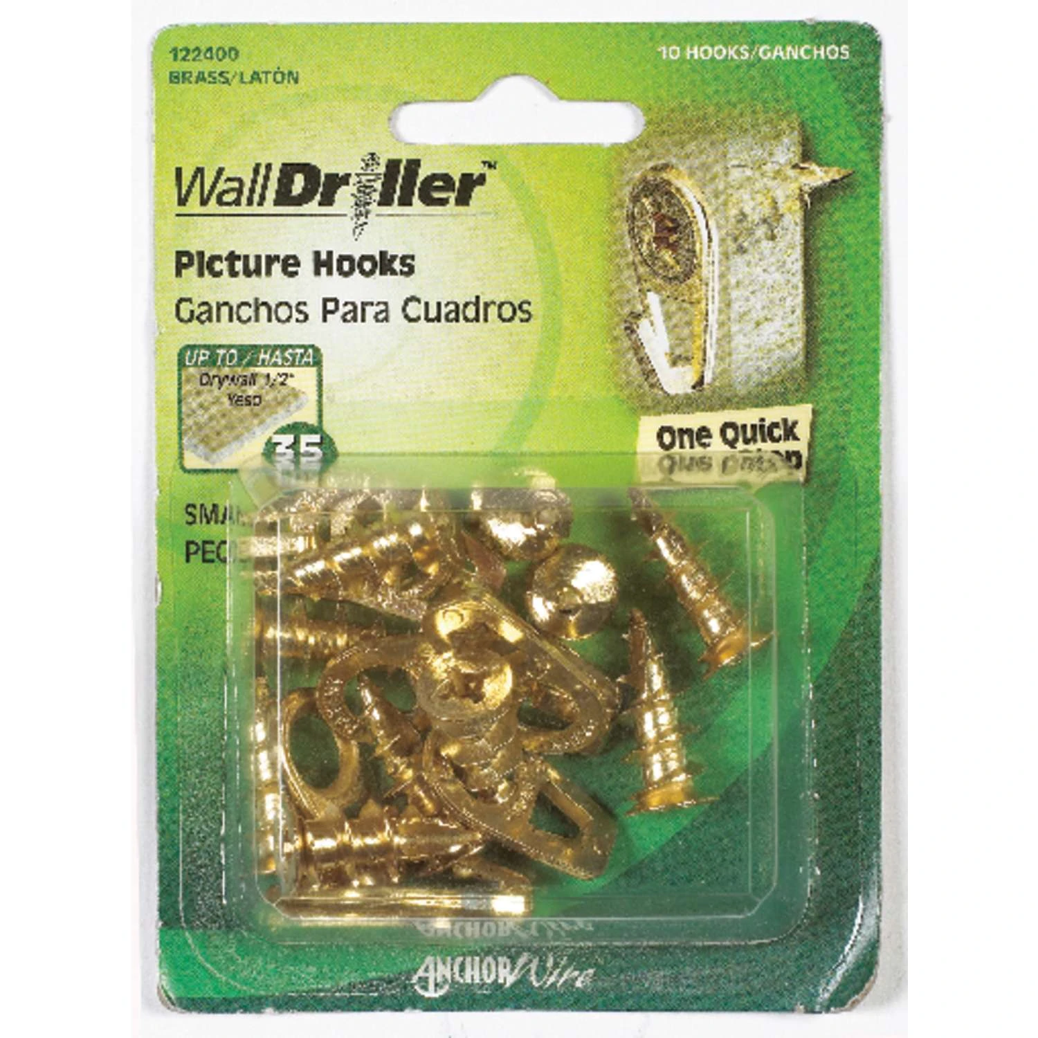 Hillman WallDriller Brass-Plated Gold Drywall Picture Hook 35 Lb 10 Pk - Image 2