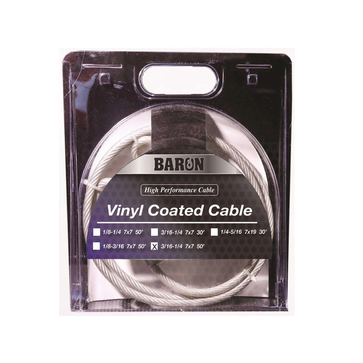 Baron Vinyl Coated Galvanized Steel 3/16-1/4 In. D X 50 Ft. L Aircraft Cable
