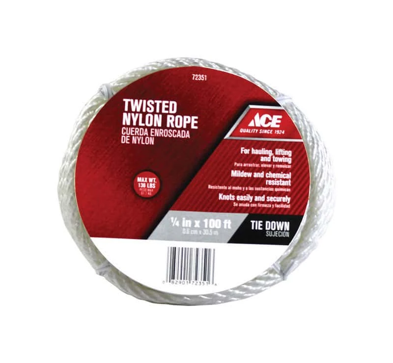 Ace 1/4 In. D X 100 Ft. L White Twisted Nylon Rope