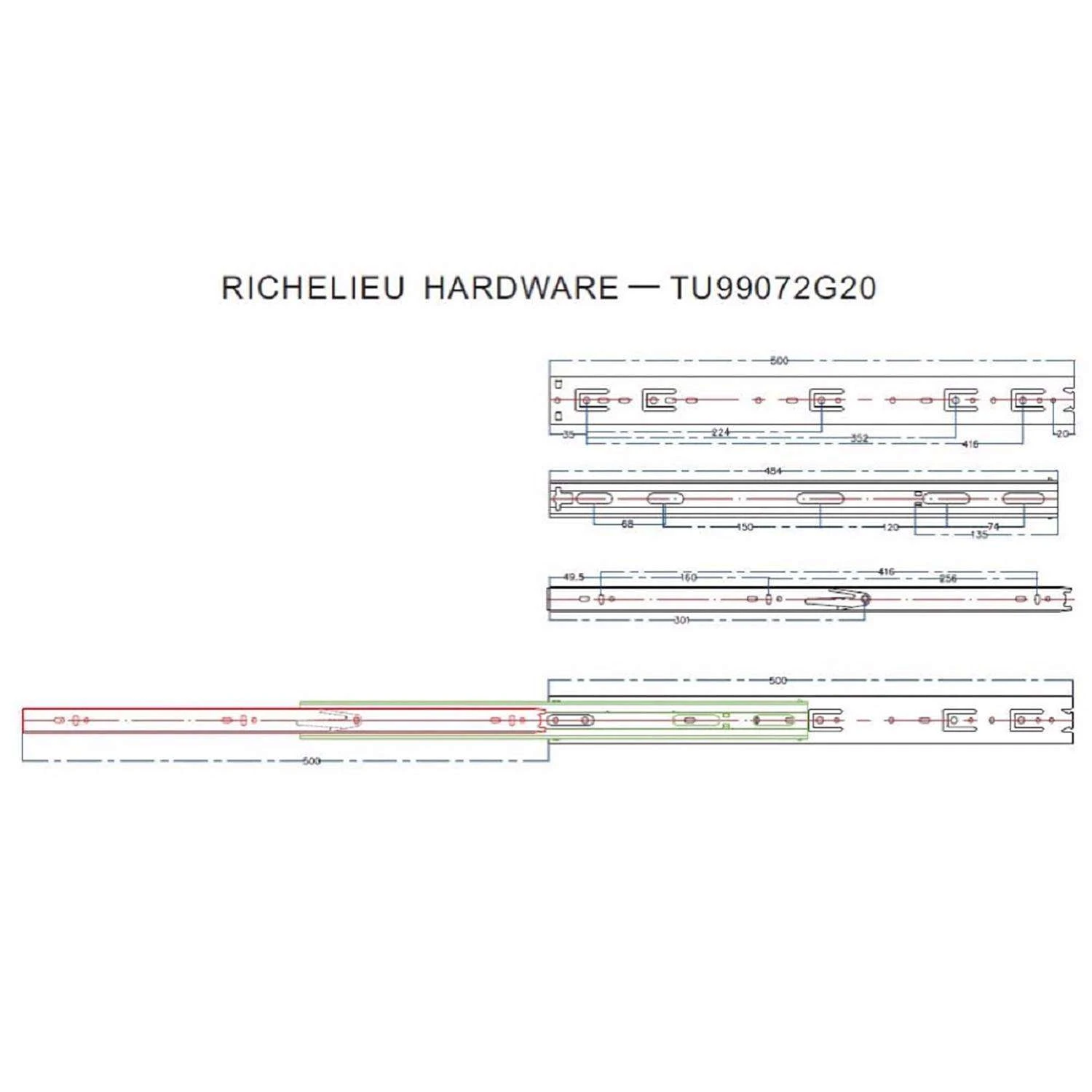Richelieu TU9997 Series 20 In. L Steel Full Extension Drawer Slide 2 Pk - Image 4