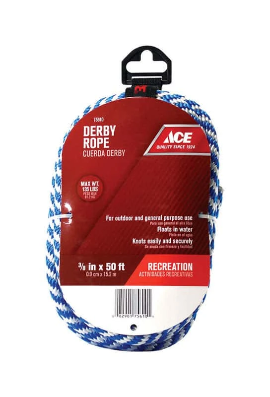 Ace 3/8 In. D X 50 Ft. L Blue/White Solid Braided Poly Derby Rope