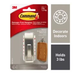3M Command 3-1/8 In. L Brushed Nickel Metal Medium Hook 3 Lb. Cap. 1 Pk