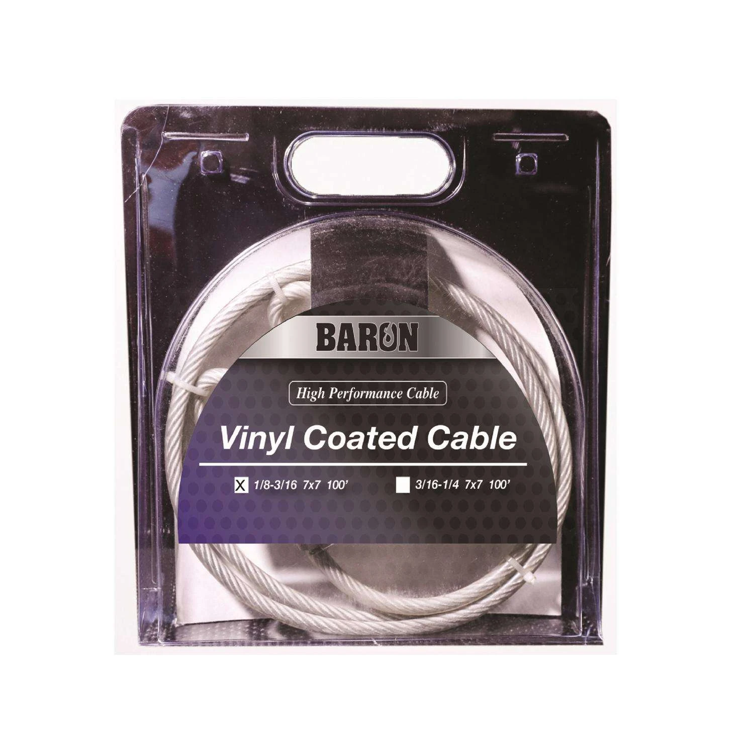 Baron Vinyl Coated Galvanized Steel 1/8-3/16 In. D X 100 Ft. L Aircraft Cable
