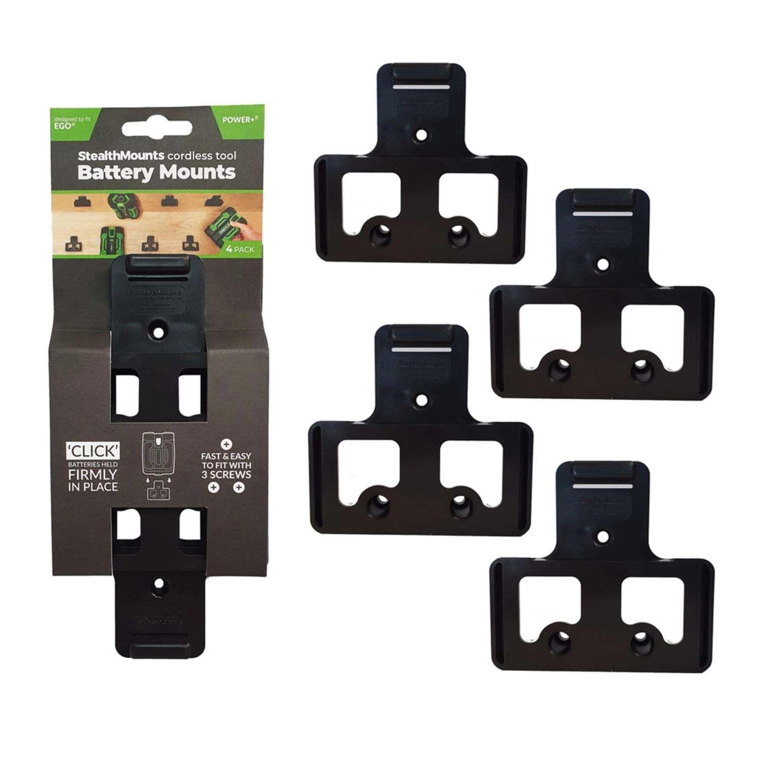 StealthMounts Black ABS Battery Mounts Holder 4 Pk