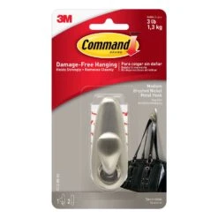 3M Command 3-1/4 In. L Brushed Nickel Metal Medium Hook 3 Lb. Cap. 1 Pk