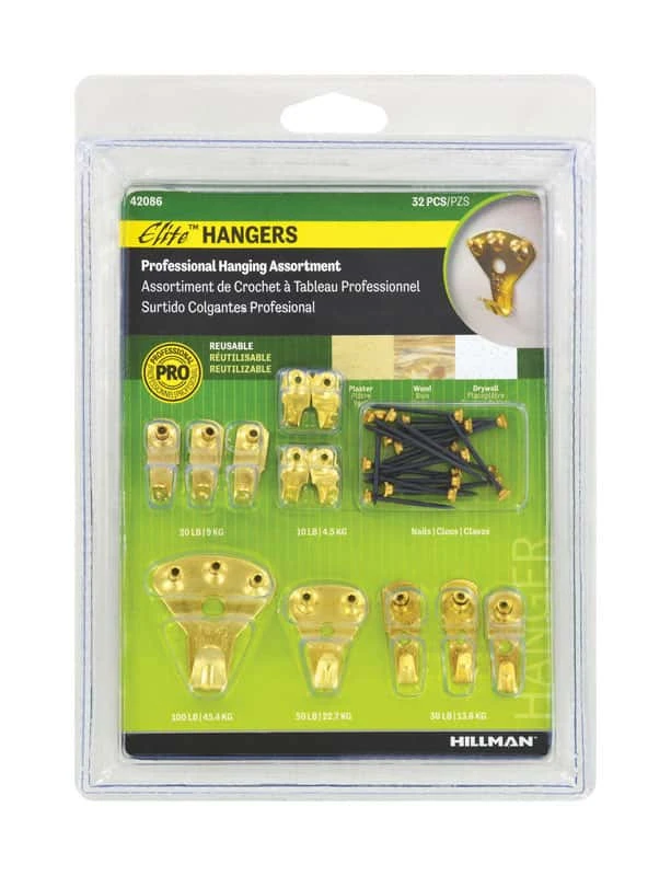 Hillman Elite Brass-Plated Classic Picture Hanging Set 10 Lb 32 Pk - Image 2