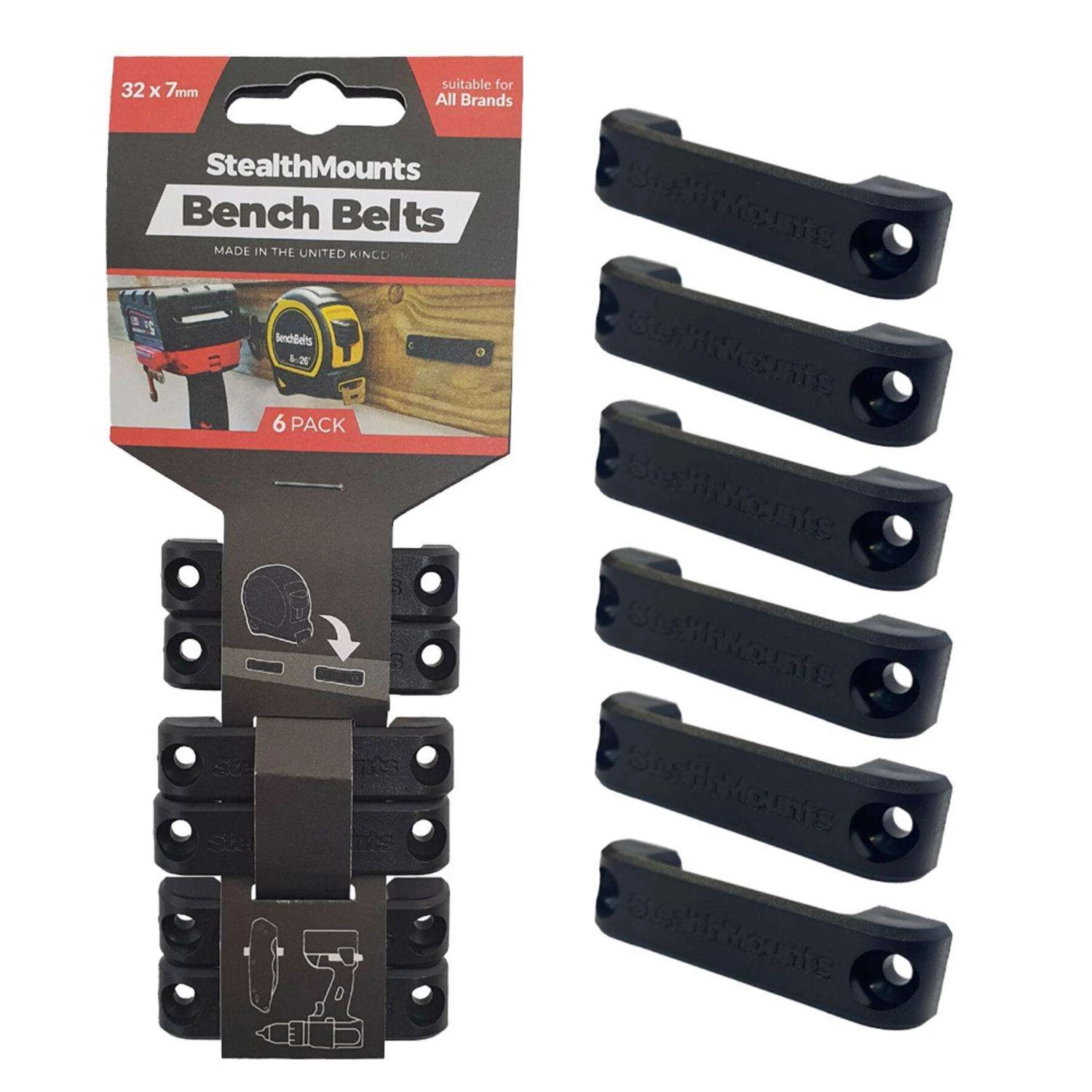 StealthMounts 1.2 In. L Black ABS Bench Belts Tool Holder 6 Pk