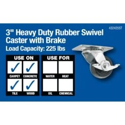 Titan 3 In. D Swivel Rubber Caster 225 Lb 1 Pk