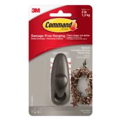 3M Command 3-1/4 In. L Oil Rubbed Bronze Metal Medium Forever Classic Coat/Hat Hook 3 Lb. Cap. 1 Pk