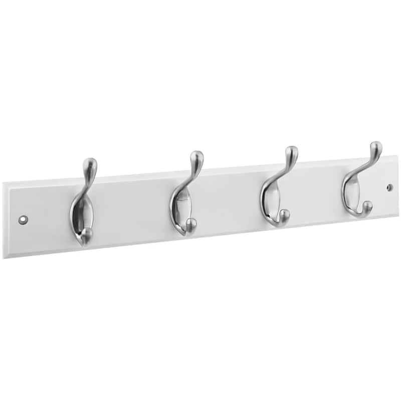 National Hardware 18 In. L Satin Nickel White Wood Rail Hook Rack 1 Pk
