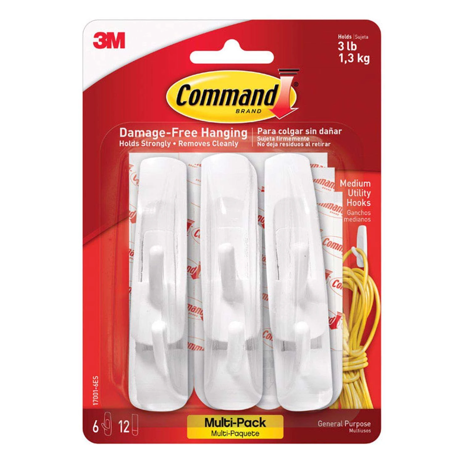 3M Command Medium Plastic Hook 3 In. L 6 Pk
