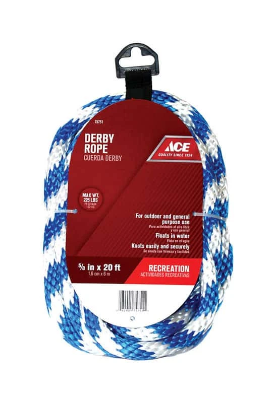 Ace 5/8 In. D X 20 Ft. L Blue/White Solid Braided Poly Derby Rope