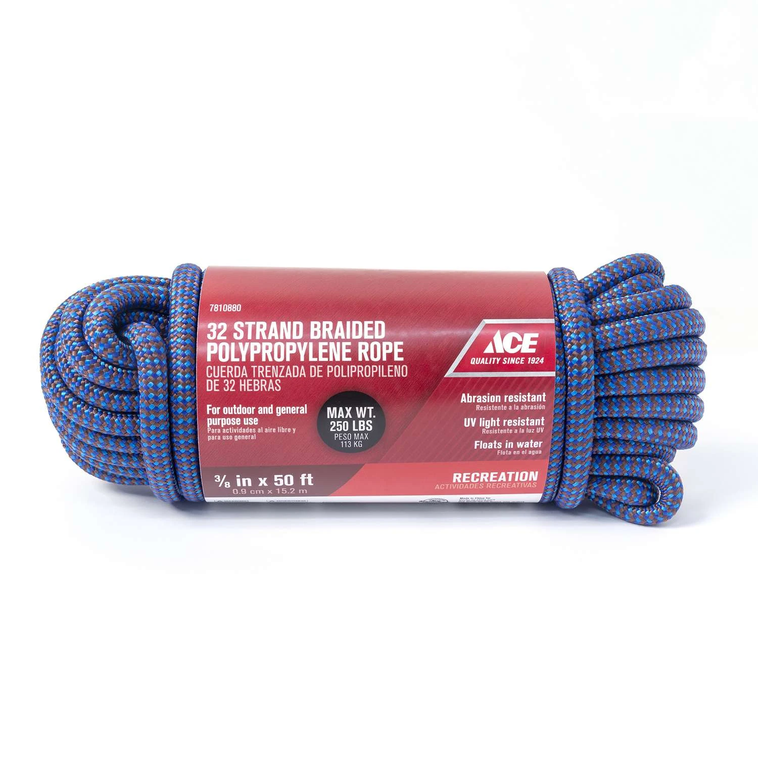 Ace 3/8 In. D X 50 In. L Blue Diamond Braided Poly Rope - Image 2
