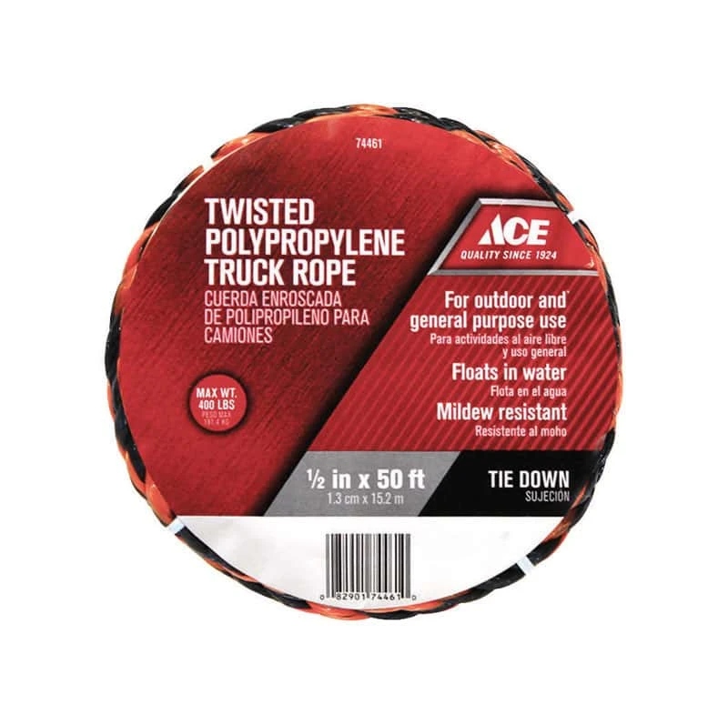 Ace 1/2 In. D X 50 Ft. L Black/Orange Twisted Poly Truck Rope