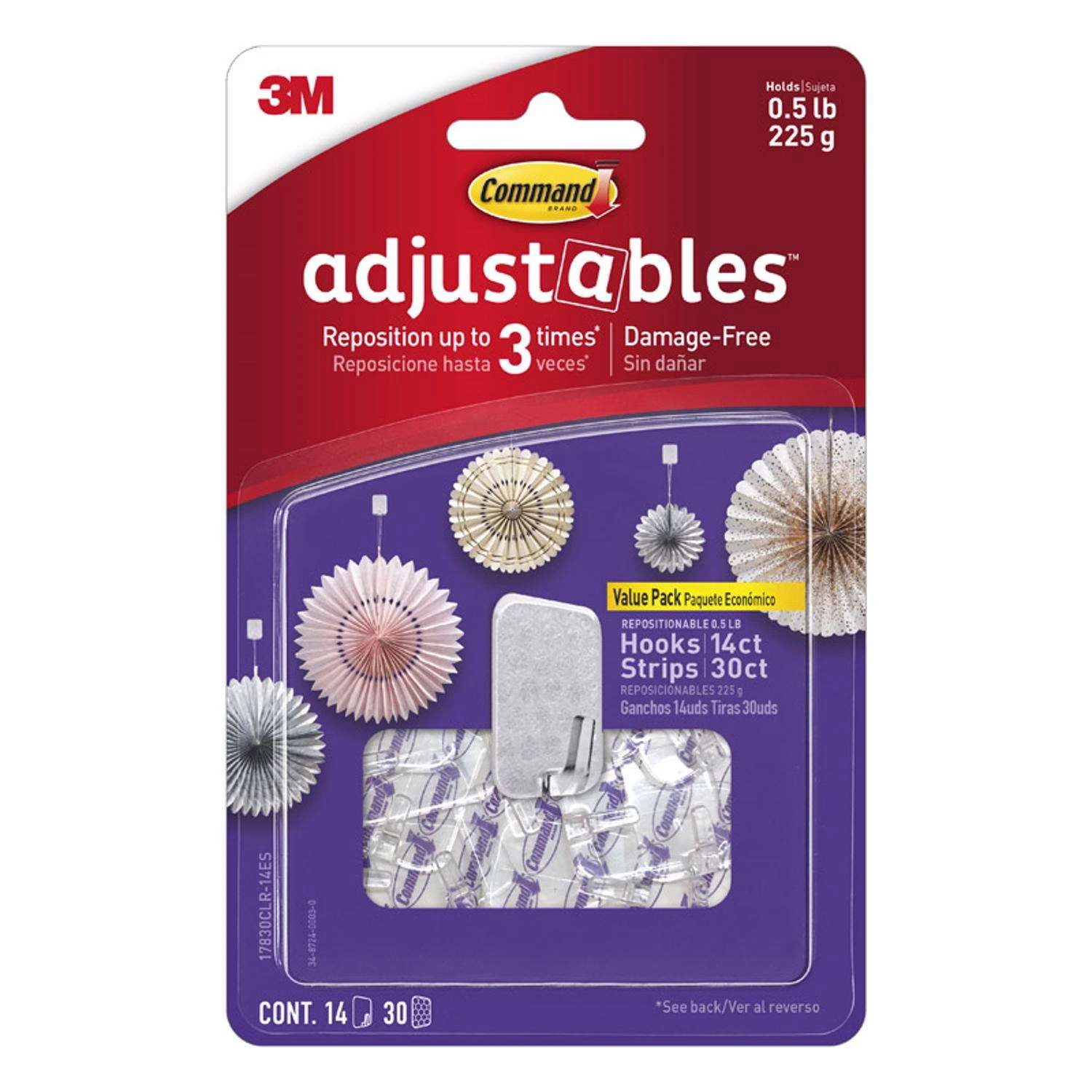 3M Command Adjustables Small Brushed Clear Plastic 1.03 In. L Hook 0.5 Lb 14 Pk